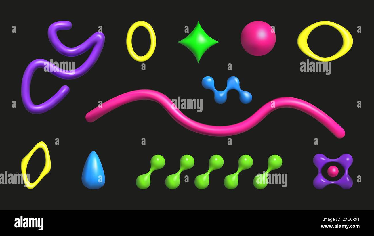 Les éléments en plastique 3D définissent des formes abstraites isolées. Étoile zigzag rayée. Les formes géométriques sont des couleurs saturées vives. Vecteur. Illustration de Vecteur