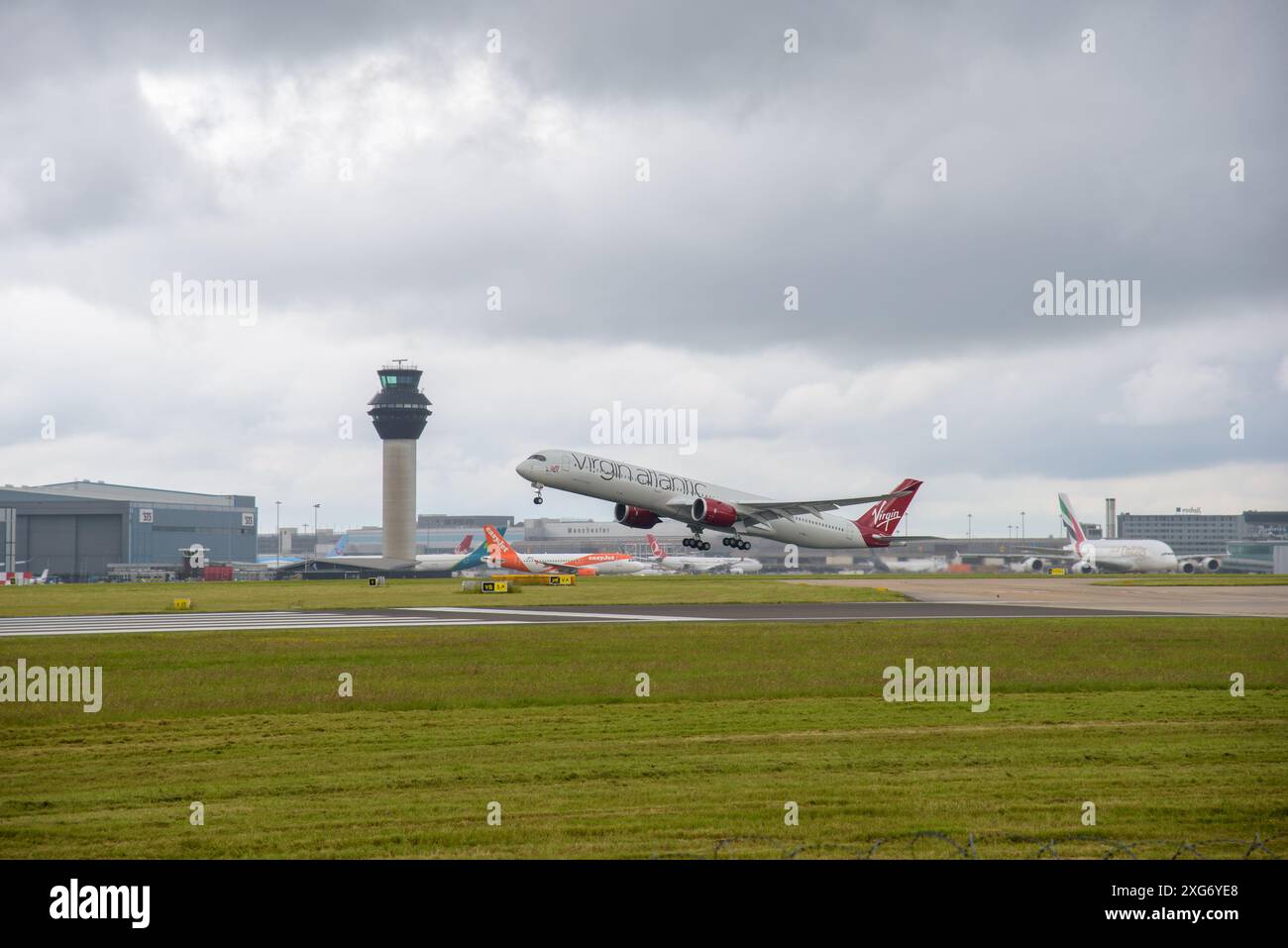 Le tout nouveau Virgin Atlantic Airbus A350 quitte Manchester pour Las Vegas Banque D'Images