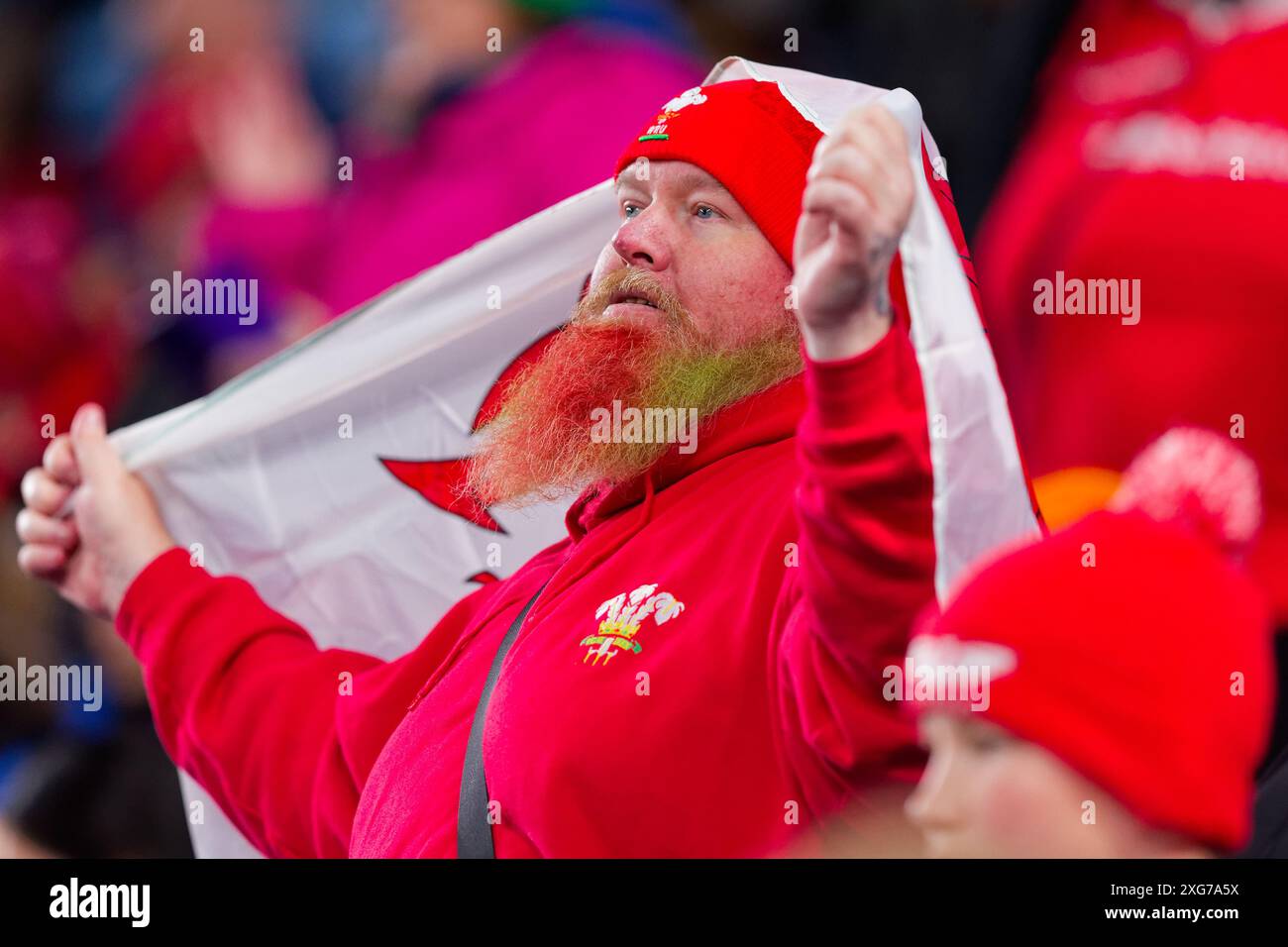 Les fans du pays de Galles montrent leur soutien lors du match international de rugby masculin opposant l'Australie et le pays de Galles au stade Allianz le 6 juillet 2024 à Sydney Banque D'Images