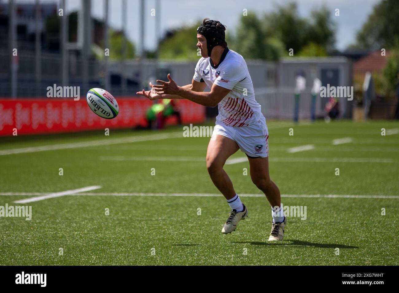 EDIMBOURG, ÉCOSSE - dimanche 7 juillet 2024 : Rand Santos des États-Unis en action lors du match du World Rugby U20 Trophy entre les États-Unis et l'Uruguay. Banque D'Images