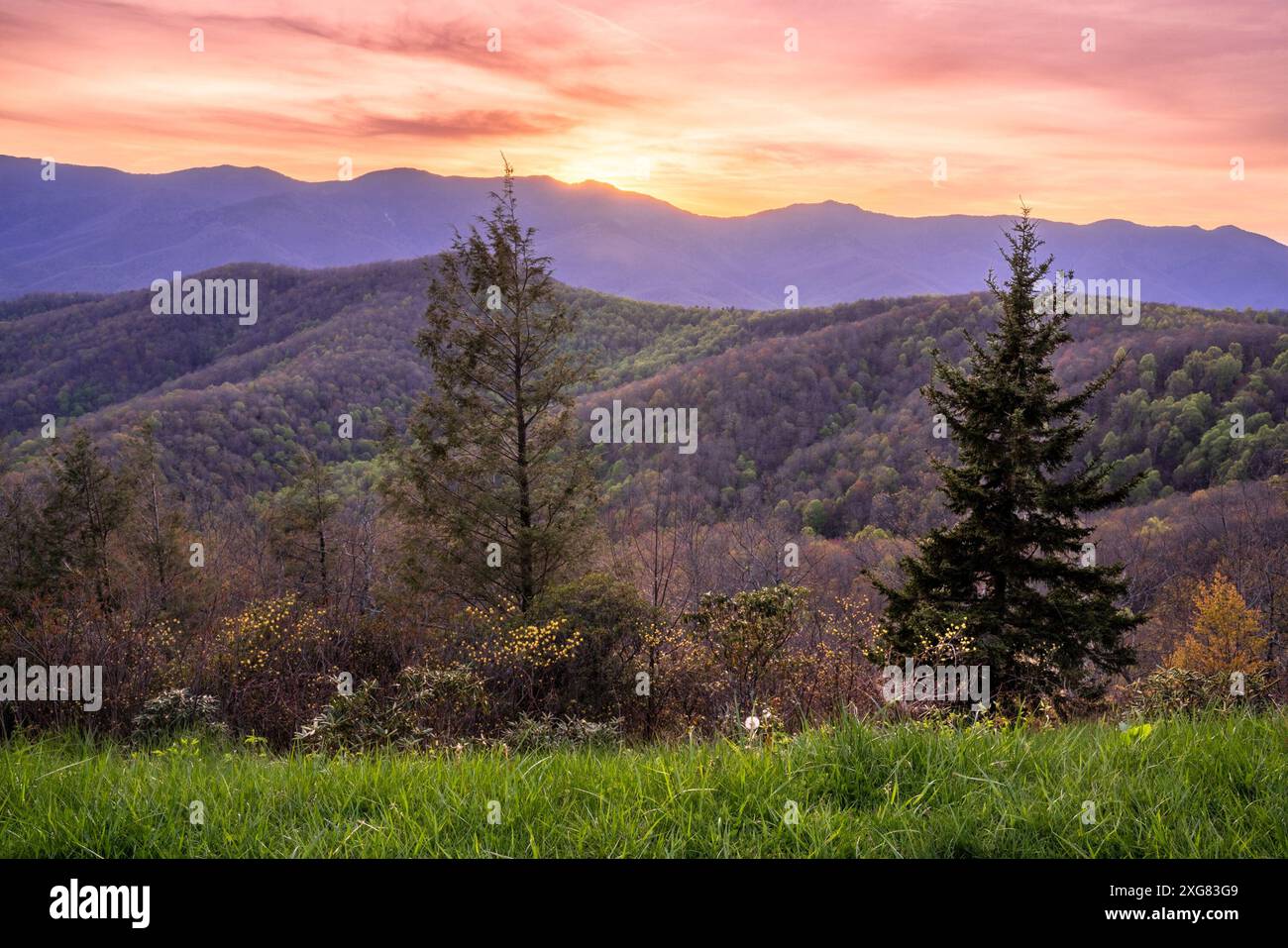 Magnifique paysage de coucher de soleil sur les Blue Ridge Mountains de Caroline du Nord Banque D'Images