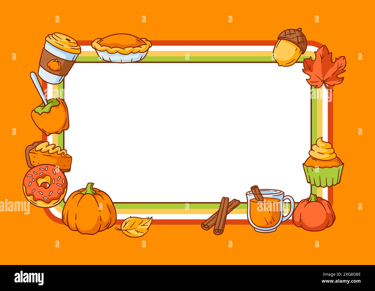 Articles d'automne et carte alimentaire. Joyeux Thanksgiving et symboles traditionnels d'Halloween. Illustration de Vecteur