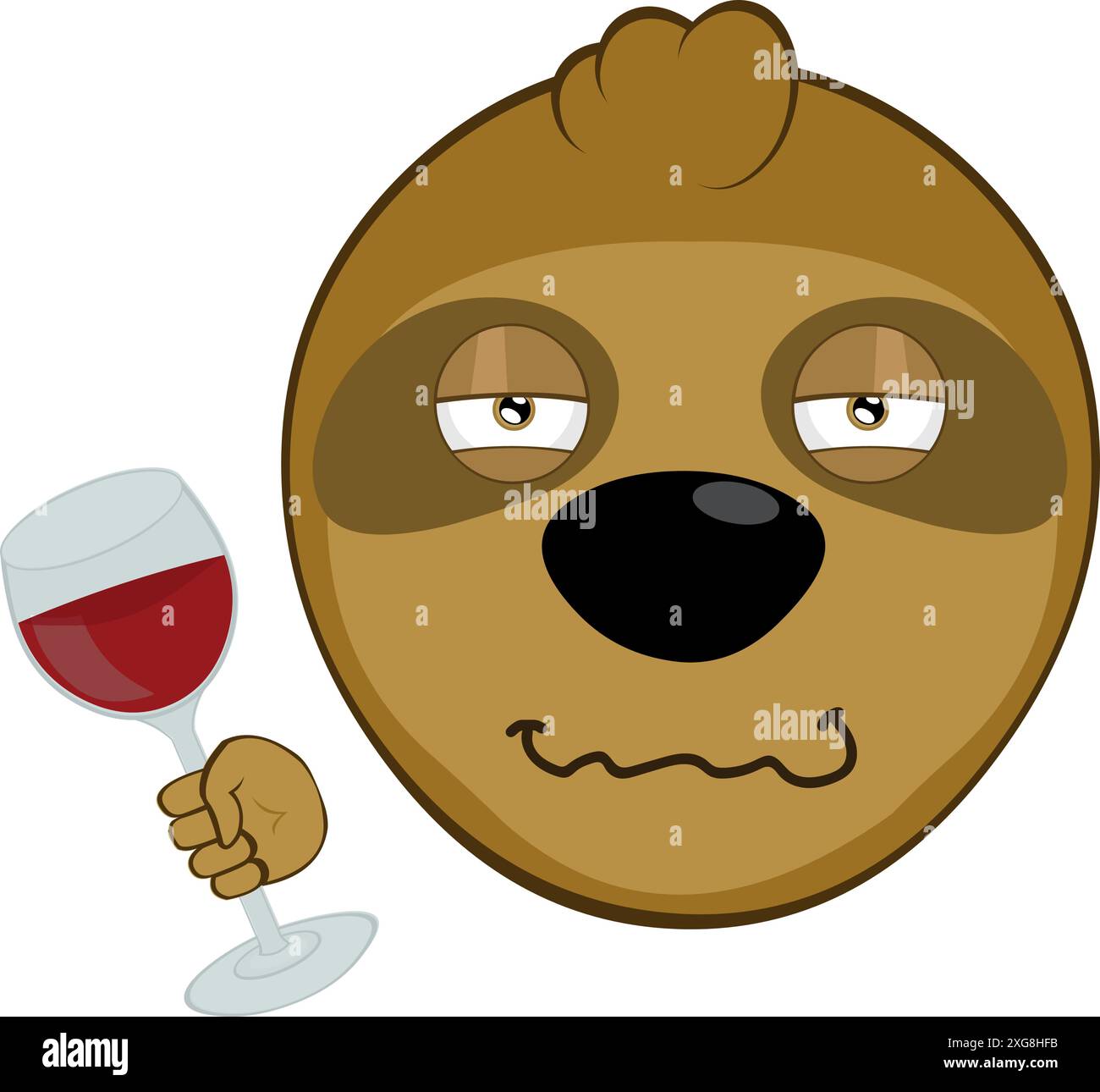 illustration vectorielle visage ours paresseux personnage animal dessin animé, avec une expression ivre et un verre de vin dans sa main Illustration de Vecteur