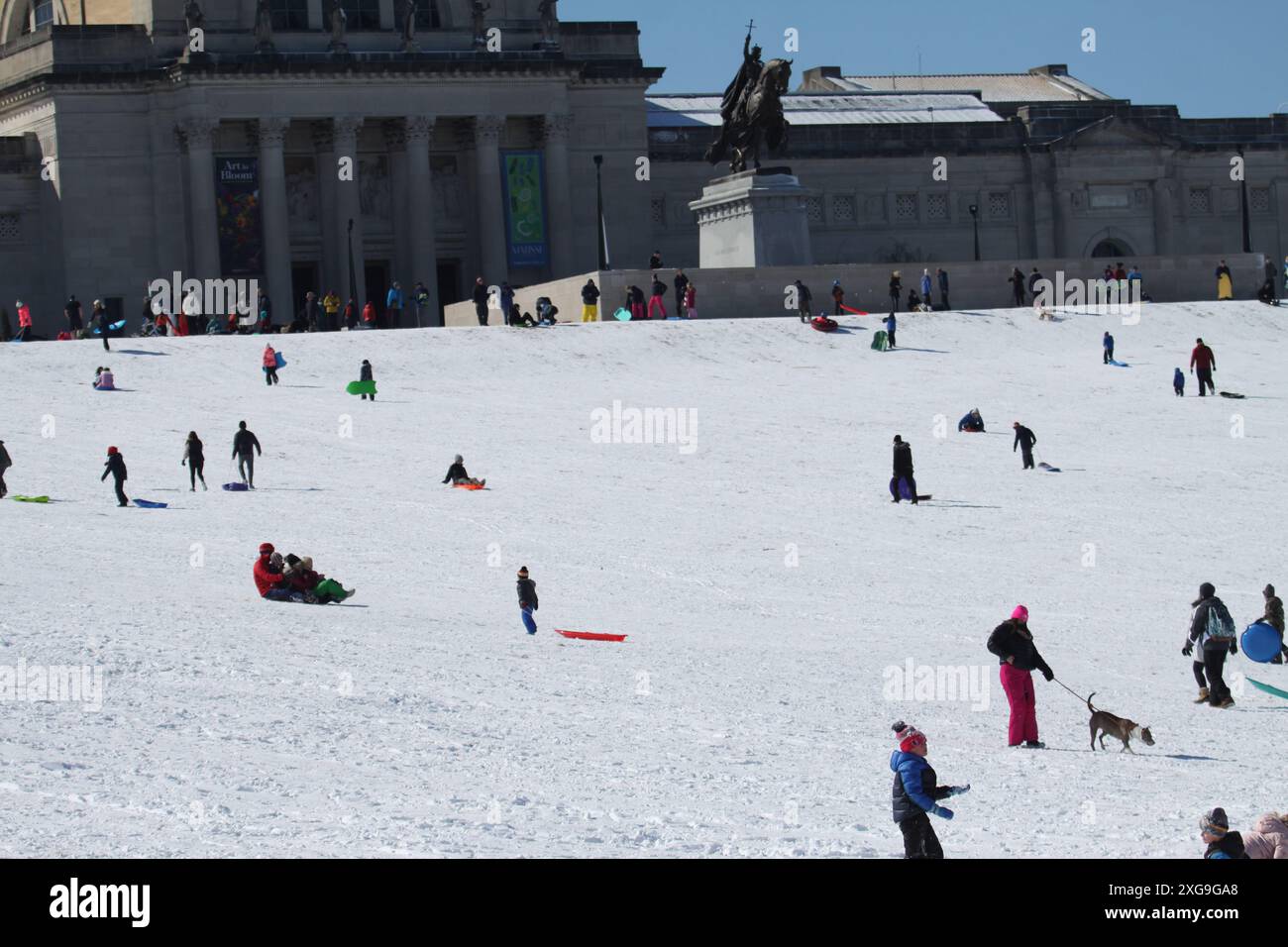 Sledding Art Hill et Probstein Golf course à Forest Park-équipé Louis, Missouri, États-Unis. Banque D'Images