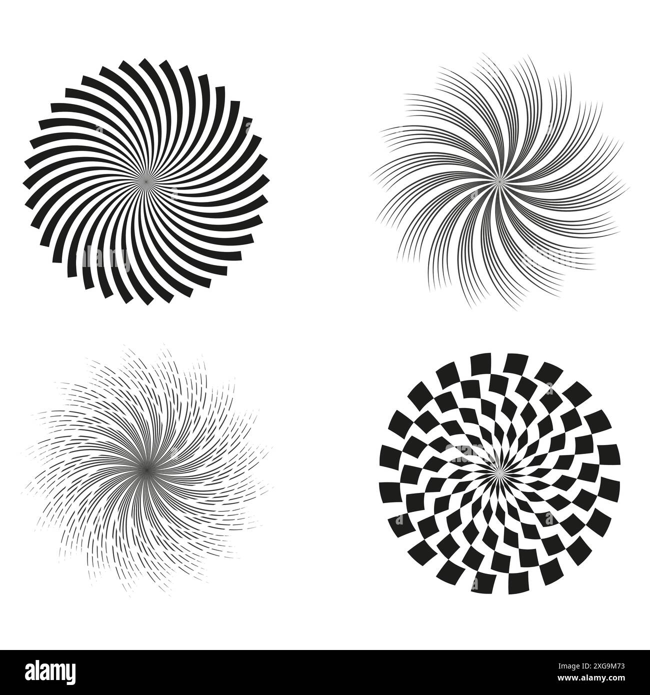 Répétitions circulaires abstraites. Formes noires tourbillonnantes. Optique géométrique Conception vectorielle. Illustration de Vecteur