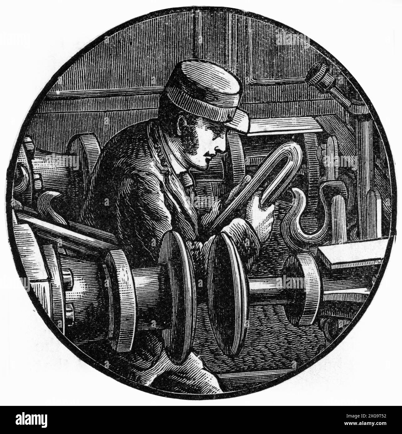 Un chemin de fer attelle ensemble deux wagons, publié vers 1887 Banque D'Images