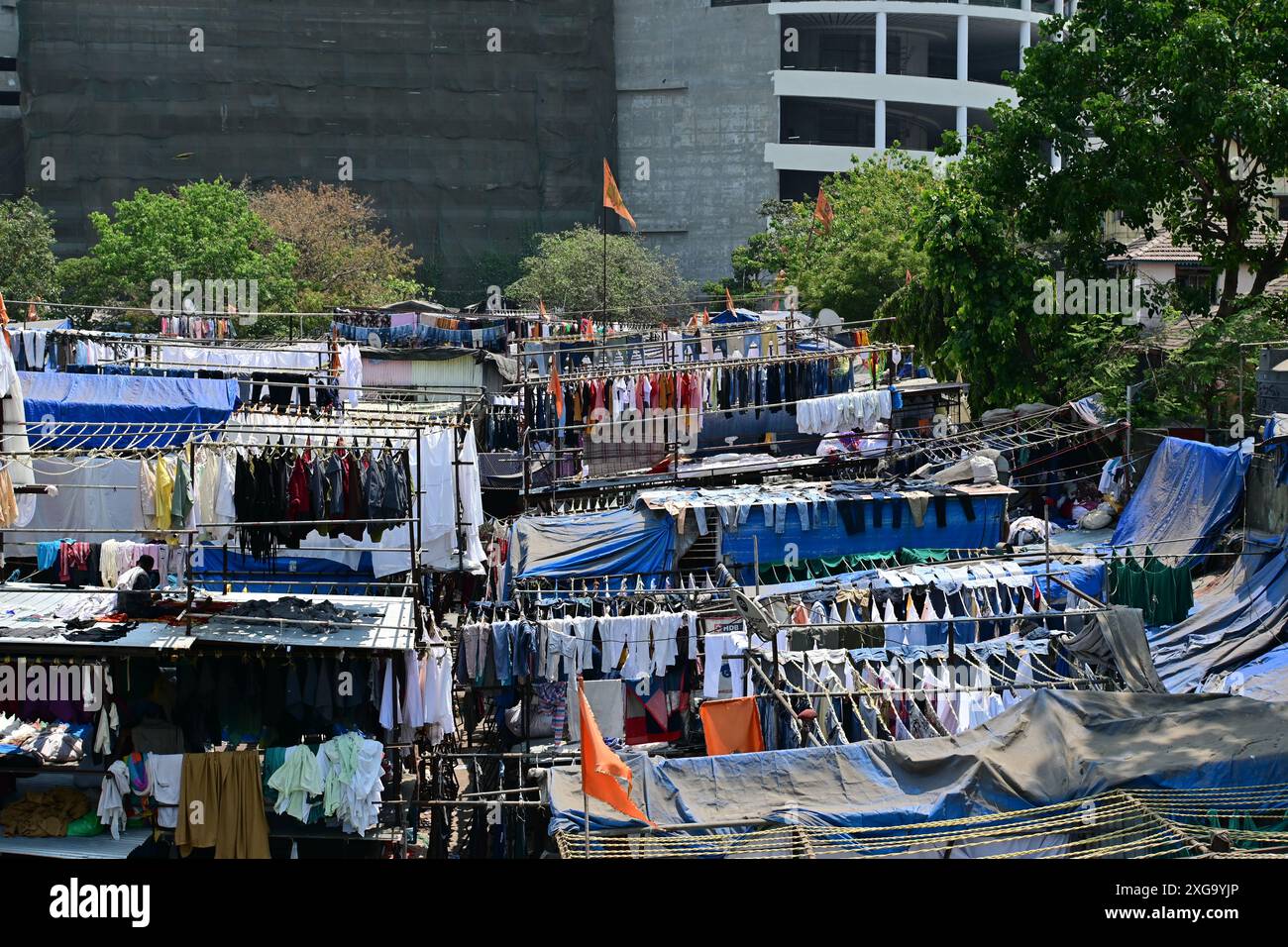 Dhobi Ghat, est un endroit de blanchisserie en plein air près de la gare de Mahalaxmi à Mumbai, Maharashtra, Inde Banque D'Images