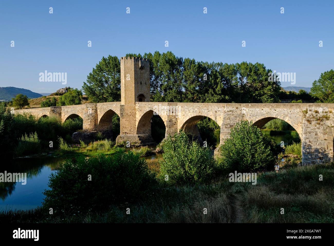 Pont médiéval de Frias, d'origine romane, au-dessus de l'Èbre, Communauté autonome de Castille et Léon, Espagne Banque D'Images