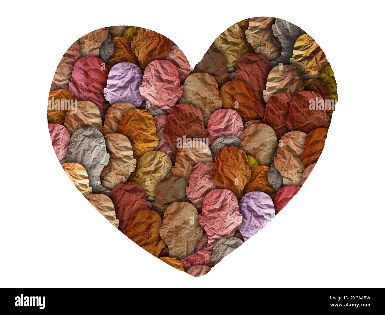 Groupe diversifié de personnes multiculturelles multiethniques dans la silhouette de coeur Banque D'Images