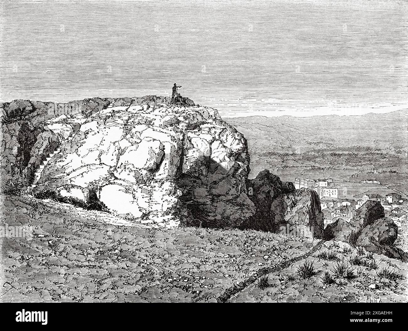 Aréopage rocheux, Athènes, Grèce, dessin d'Emile Therond (1821- 1883) Un hiver à Athènes, 1857-1858 d'Antonin Proust (1832-1905) le Tour du monde 1862 Banque D'Images