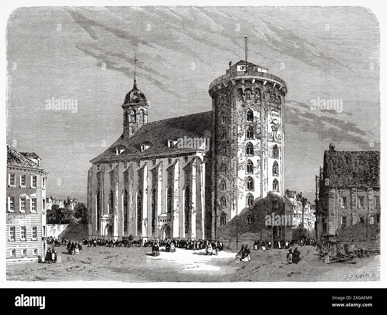La Tour ronde, Copenhague, Danemark, dessin d'Emile Therond (1821-1883) de voyage au Danemark, 1860 de Jean-Marie Dargaud (1800-1866) le Tour du monde 1862 Banque D'Images