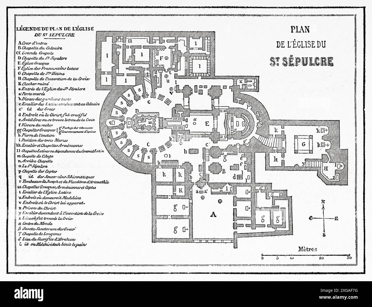 Ancien plan de l'église du Saint-Sépulcre à Jérusalem. Moyen-Orient, cérémonies de la semaine Sainte à Jérusalem. Le Tour du monde 1862 Banque D'Images