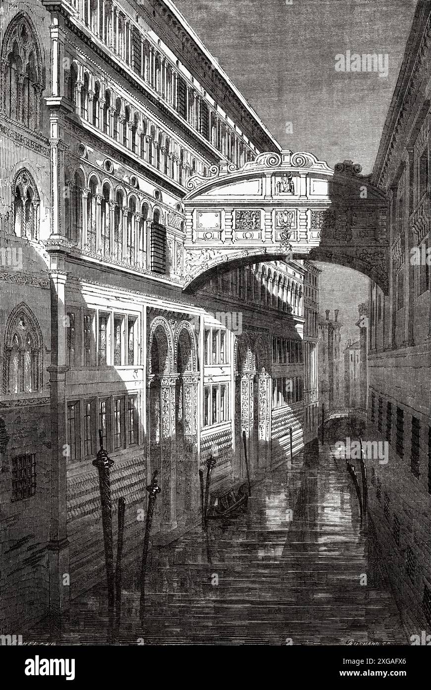 Le Pont des Soupirs, Venise. Italie, dessin d'Emile Therond (1821- 1883) Venise d'Adalbert de Beaumont (18091-1869) le Tour du monde 1862 Banque D'Images