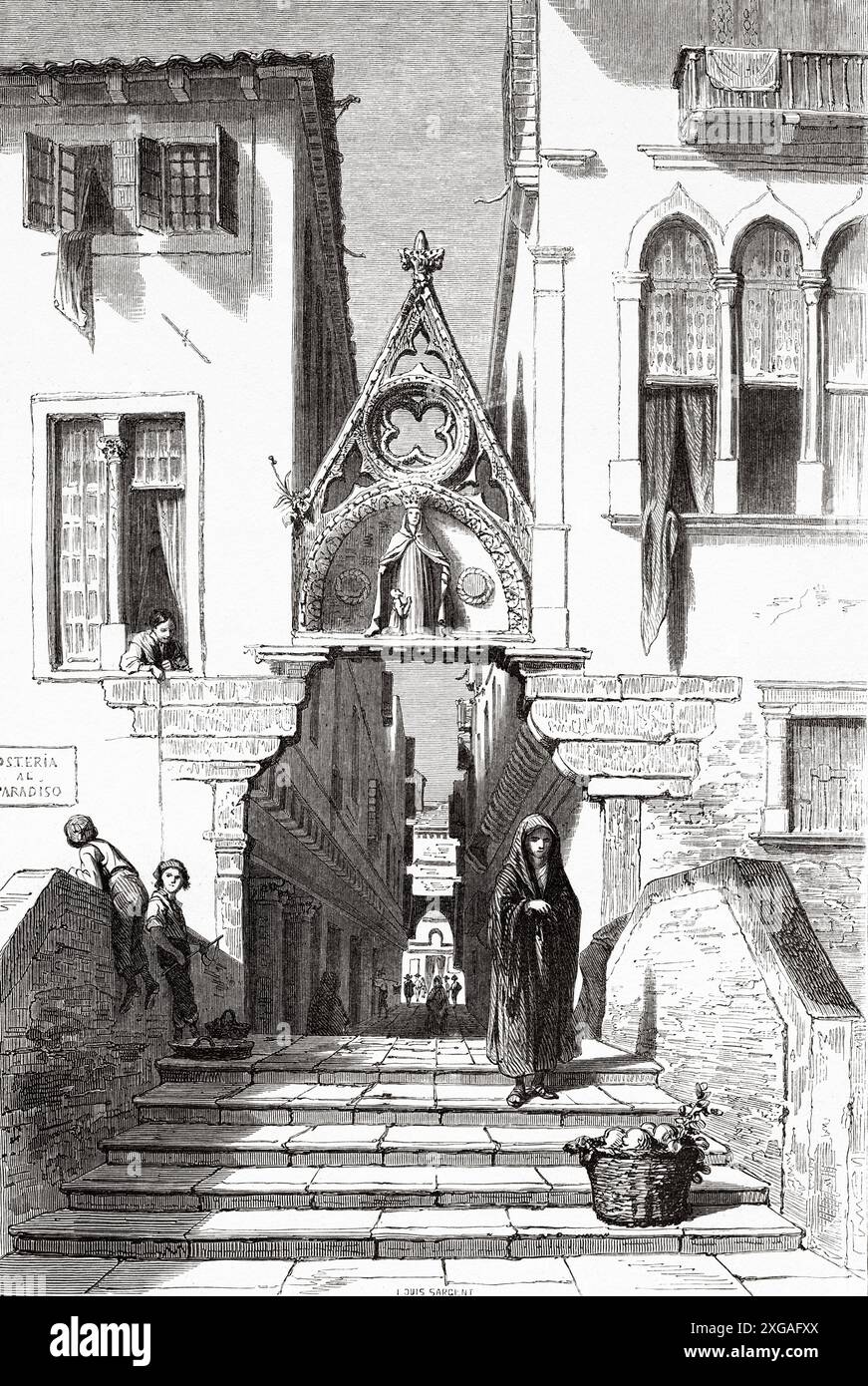 Paradise Bridge. Ponte del Paradiso, Venise. Italie, dessin de Karl Girardet (1813-1871) Venise d'Adalbert de Beaumont (18091-1869) le Tour du monde 1862 Banque D'Images