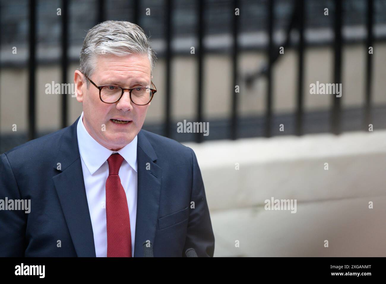 Sir Keir Starmer à Downing Street le lendemain de la victoire des travaillistes aux élections générales, le 5 juillet 2024. Banque D'Images