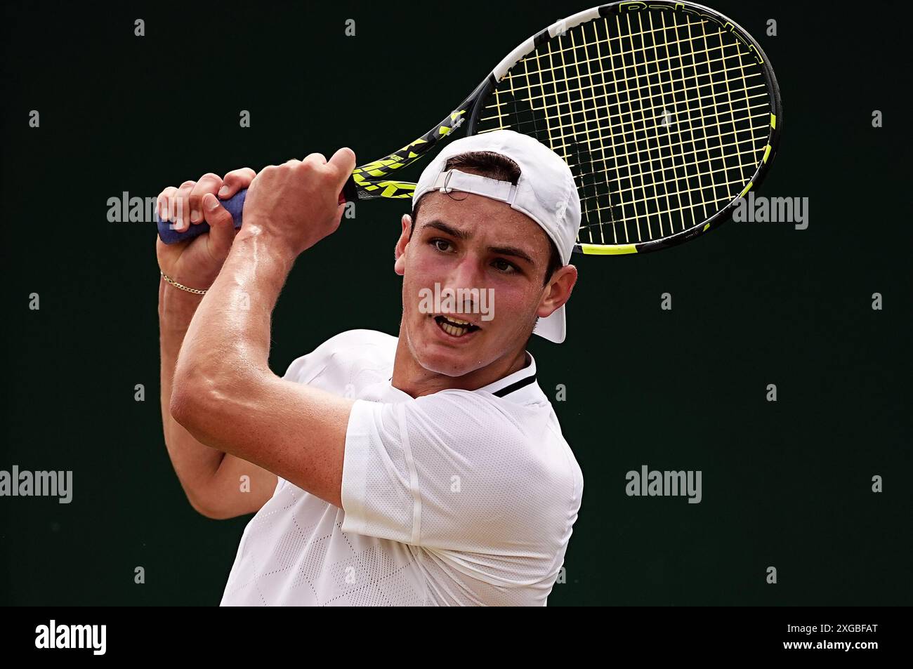 Jamie Diack en action le huitième jour des Championnats de Wimbledon 2024 au All England Lawn Tennis and Croquet Club, Londres. Date de la photo : lundi 8 juillet 2024. Banque D'Images