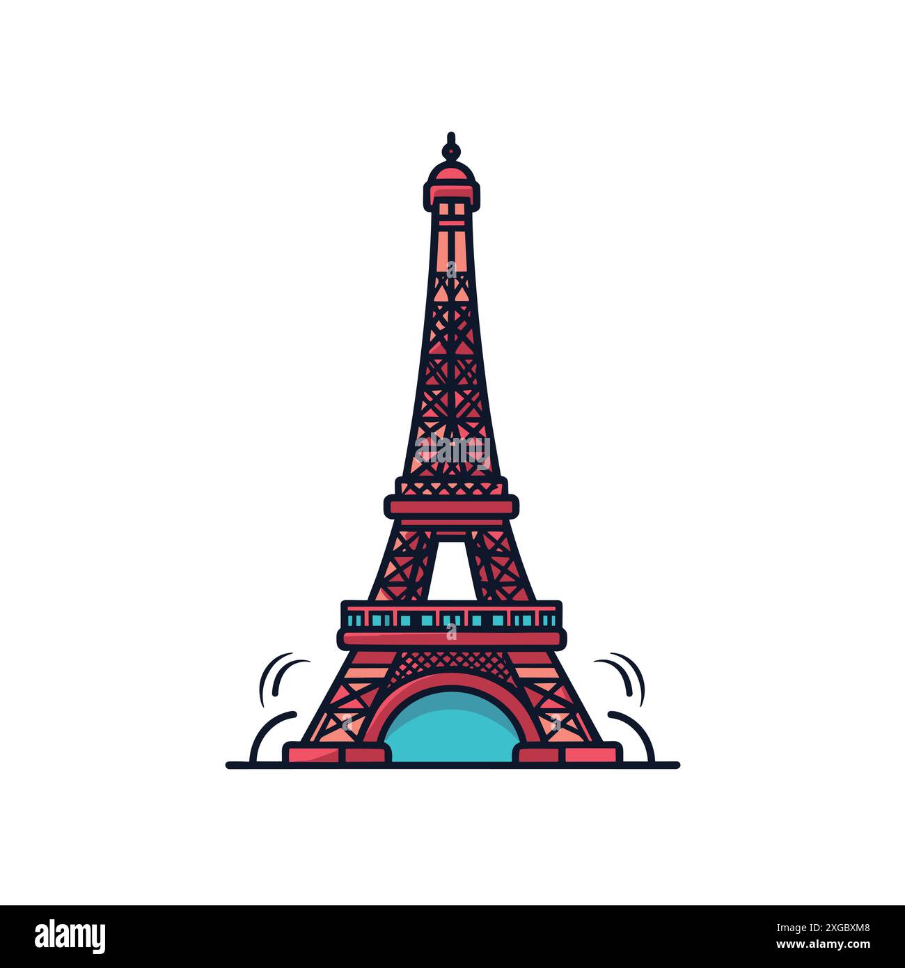 Dessin animé vibrant vecteur de la Tour Eiffel avec des éléments dynamiques Illustration de Vecteur