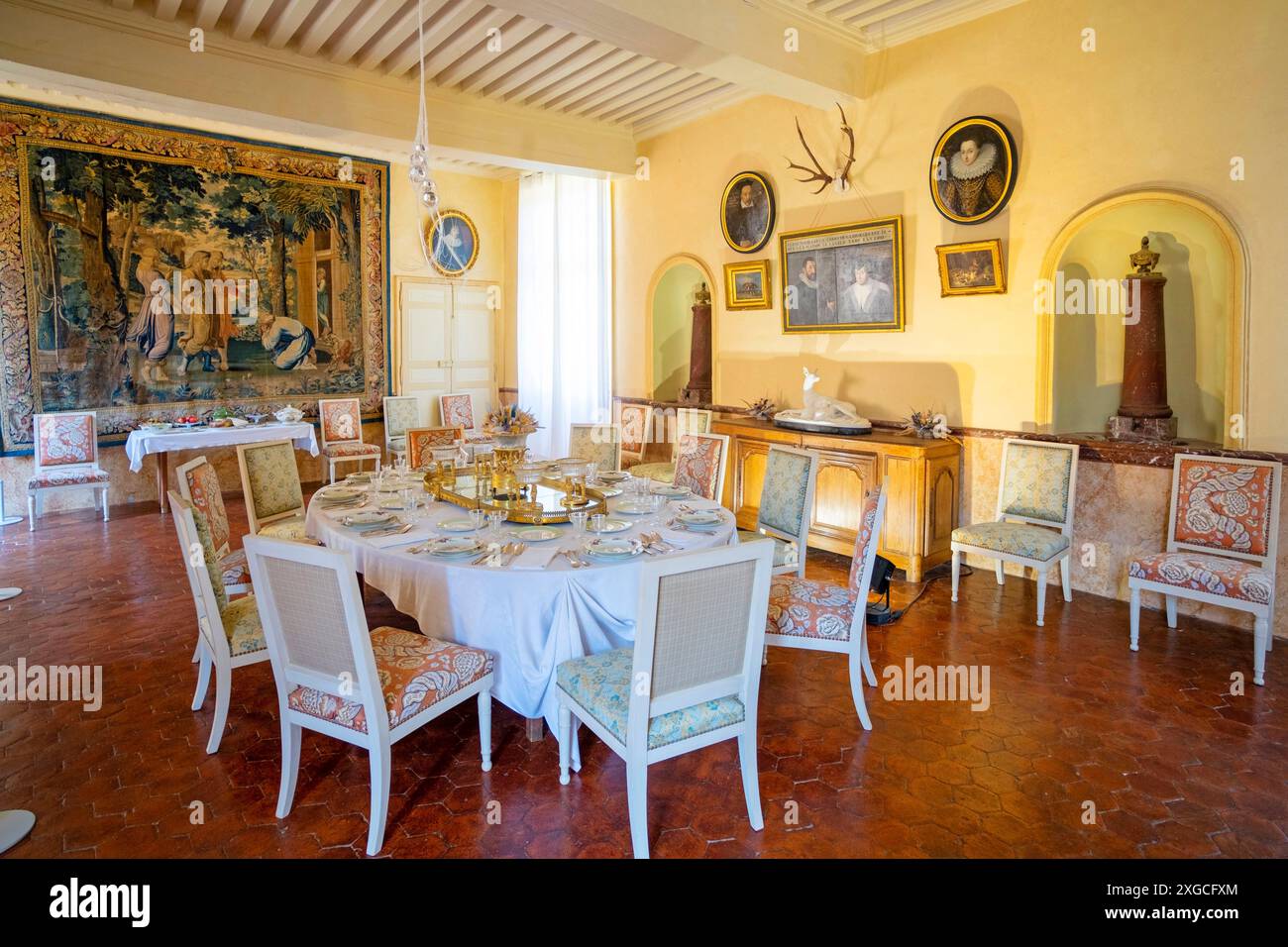 France, Orne, Parc naturel régional Normandie Maine, château de Carrouges, la salle à manger Banque D'Images