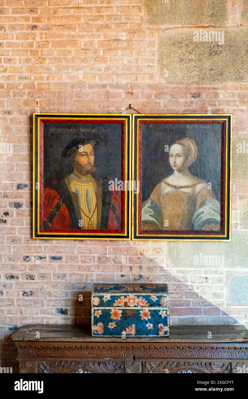 France, Orne, Parc naturel régional Normandie du Maine, château de Carrouges, portrait de Philippe Chabot et Marie le Veneur Banque D'Images