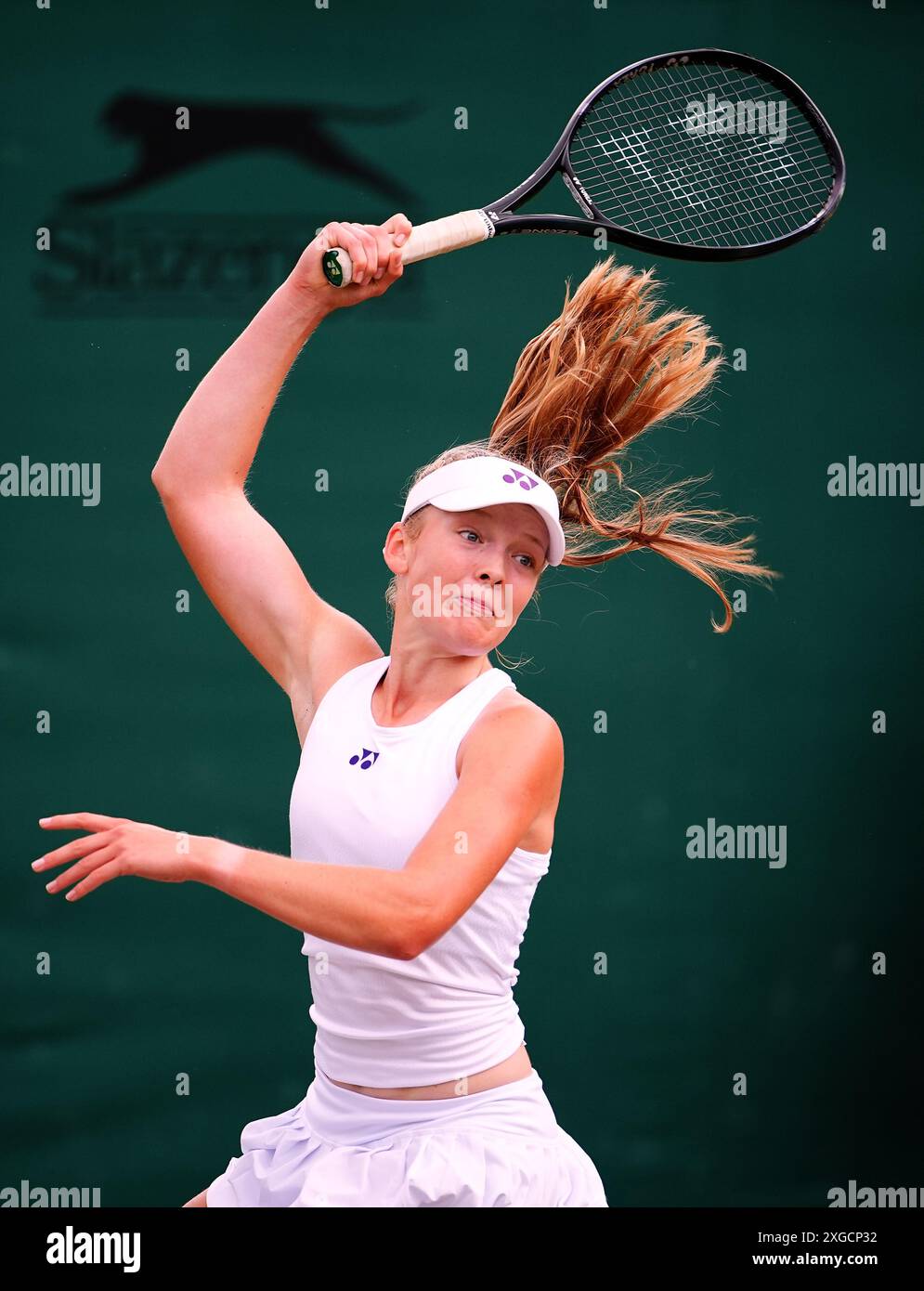 Allegra Korpanec Davies le huitième jour des Championnats de Wimbledon 2024 au All England Lawn Tennis and Croquet Club, Londres. Date de la photo : lundi 8 juillet 2024. Banque D'Images