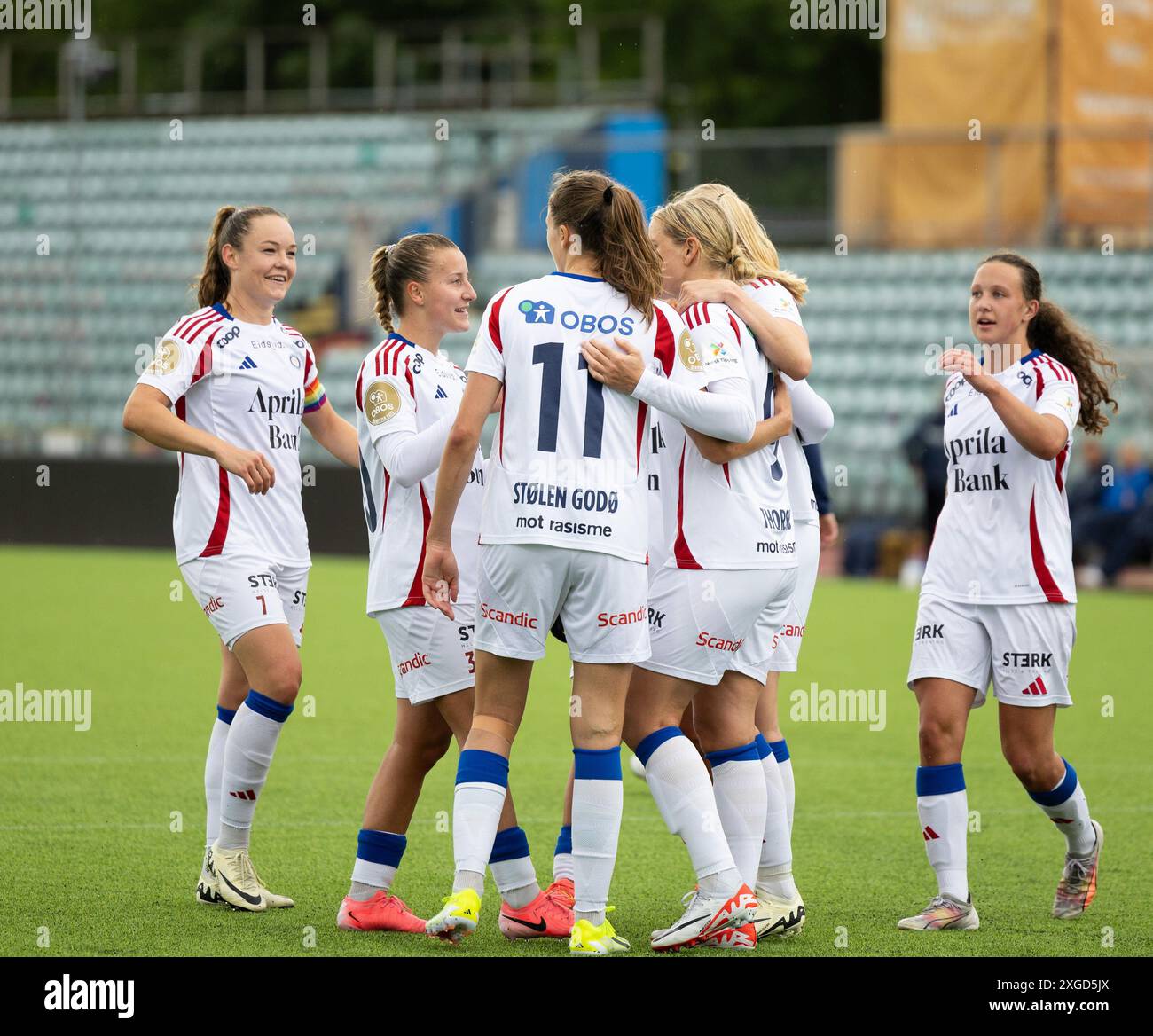 Oslo, Norvège. 07 juillet 2024. Oslo, Norvège, 7 juillet 2024 : les joueurs de Valerenga célèbrent après avoir marqué lors du match de football de la Toppserien League entre Stabaek et Valerenga au stade Nadderud à Oslo, Norvège (Ane Frosaker/SPP) crédit : SPP Sport Press photo. /Alamy Live News Banque D'Images