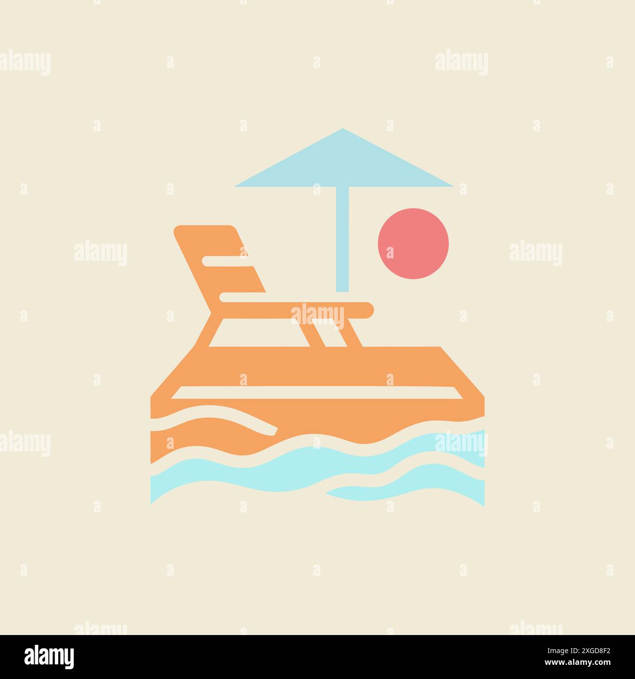 Chaise longue de plage et parapluie sur Sandy Shore avec vagues de mer Illustration de Vecteur