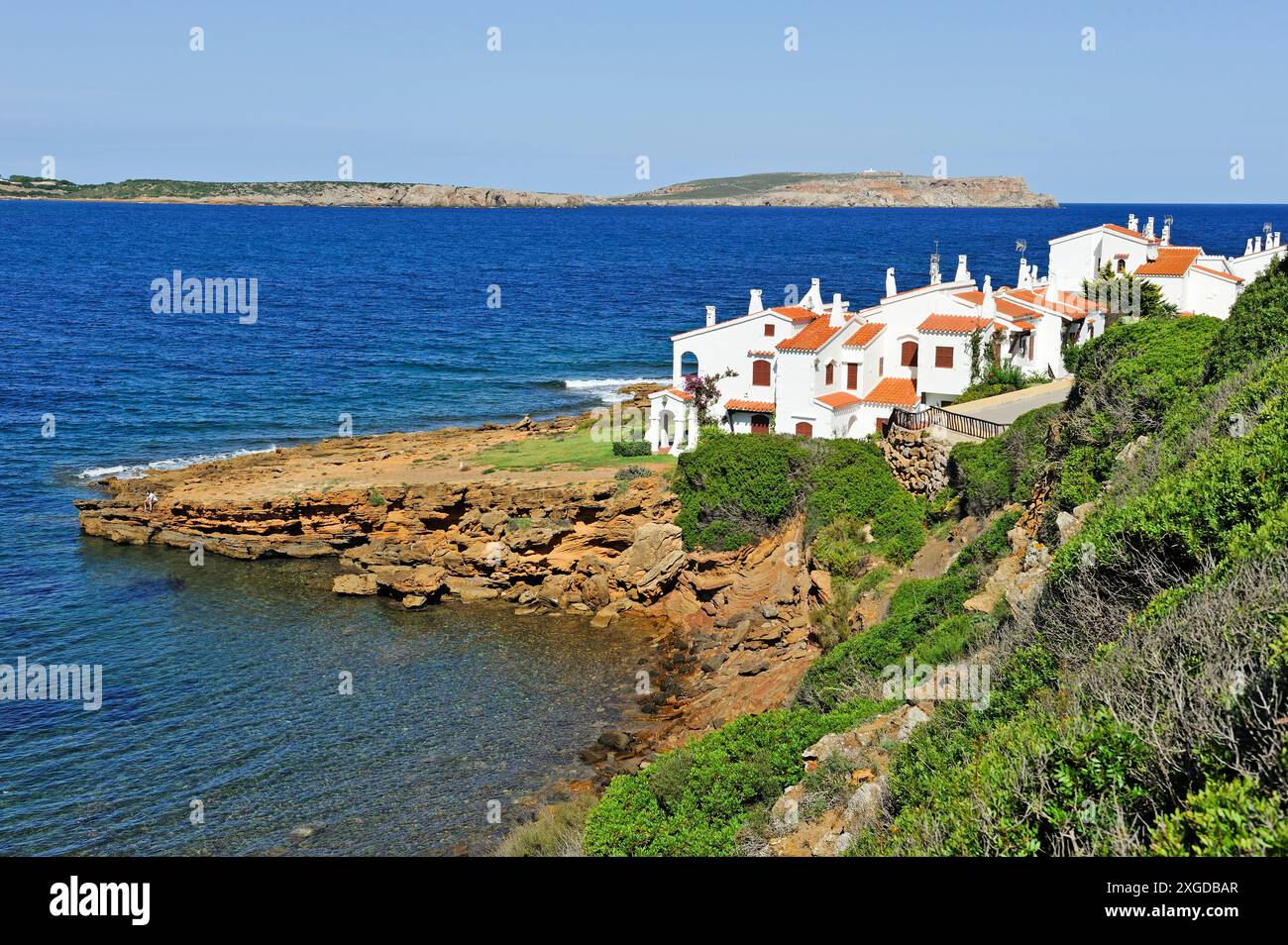 Villas de vacances à Platges de Fornells, station balnéaire, Minorque, Îles Baléares, Espagne, Méditerranée, Europe Banque D'Images