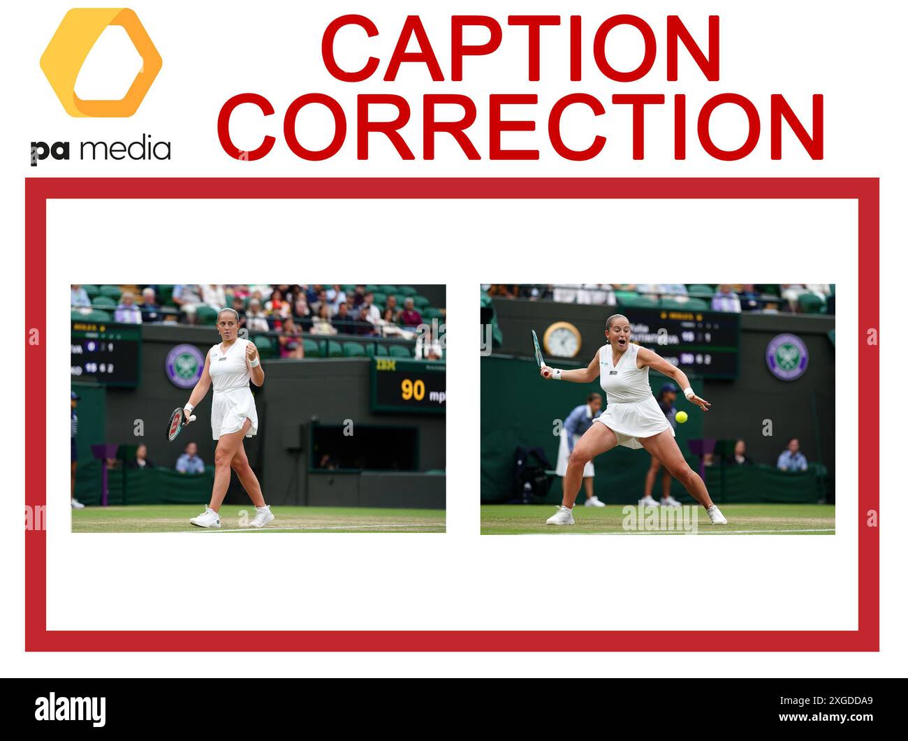 ATTENTION AUX ÉDITEURS DE PHOTOS, aux SOUS-TRAITANTS EN CHEF ET AUX BIBLIOTHÉCAIRES D'IMAGES : correction de légende correction du nom du sujet de Yulia Putintseva à Jelena Ostapenko. LA LÉGENDE CORRECTE DEVRAIT ÊTRE LA SUIVANTE : Jelena Ostapenko en action contre Yulia Putintseva (non représentée) le huitième jour des Championnats de Wimbledon 2024 au All England Lawn Tennis and Croquet Club, Londres. Date de la photo : lundi 8 juillet 2024. Banque D'Images