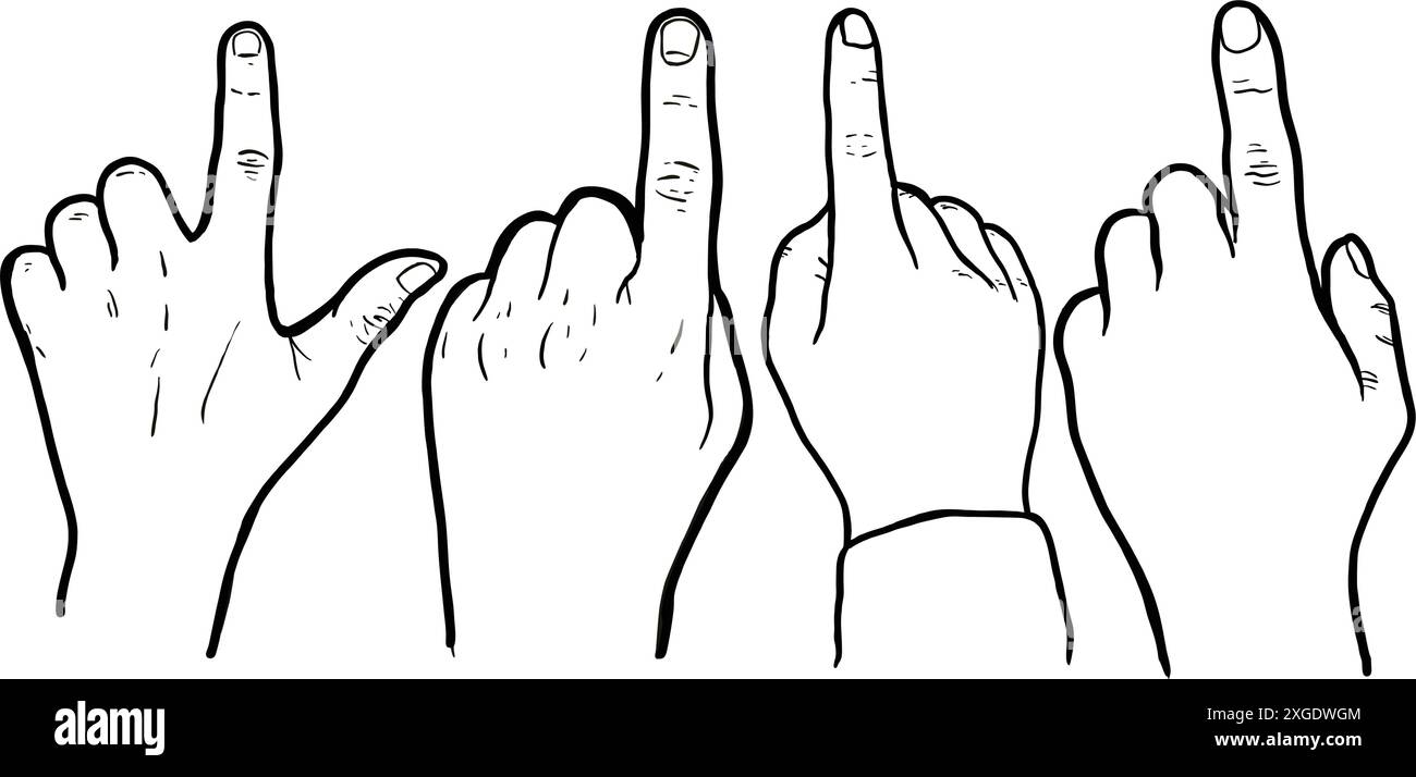 Main avec index pointant icône de vecteur isolé. Touchez, pointez ou cliquez sur un élément clipart de geste de la main. Signe curseur pointeur Illustration de Vecteur