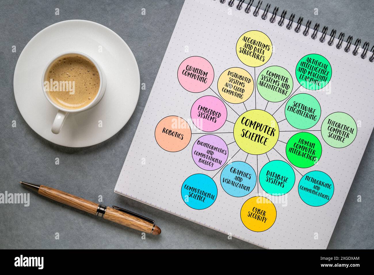 disciplines de l'informatique, différents aspects de l'informatique, le traitement de l'information et le développement technologique, diagramme à bulles ou carte mentale dans un n Banque D'Images
