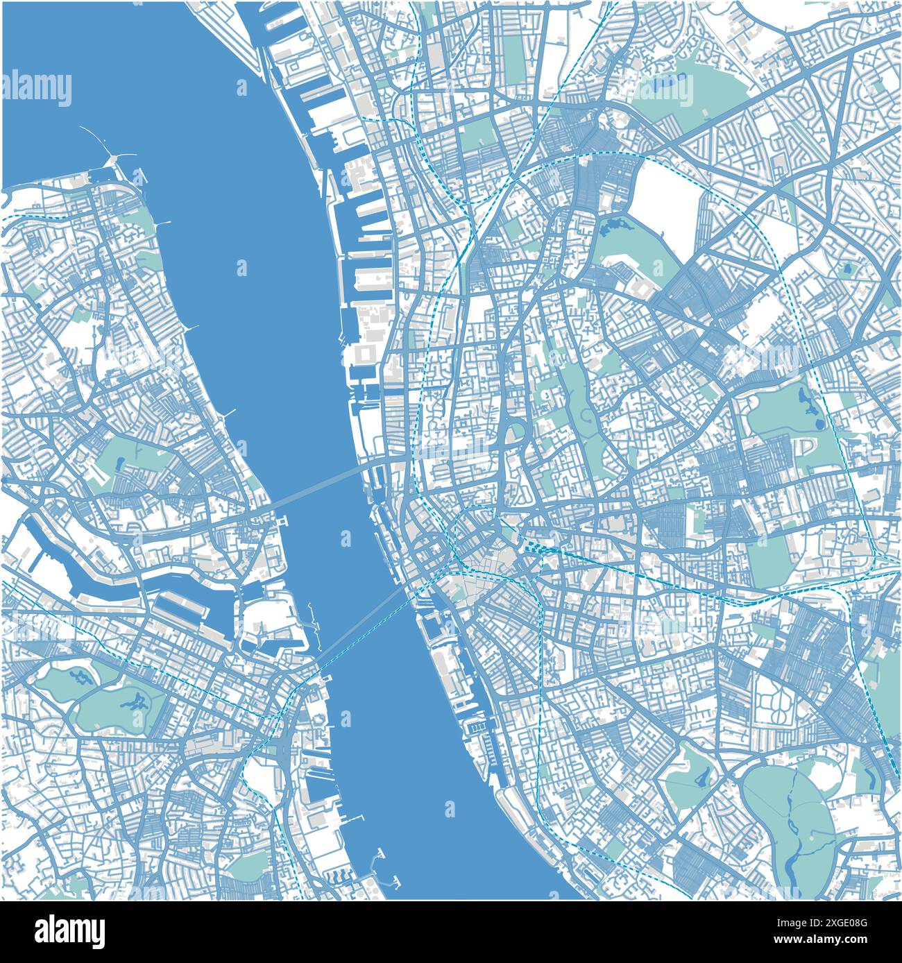 Carte de Liverpool en Royaume-Uni en style bleu. Contient un vecteur en couches avec routes eau, parcs, etc Illustration de Vecteur