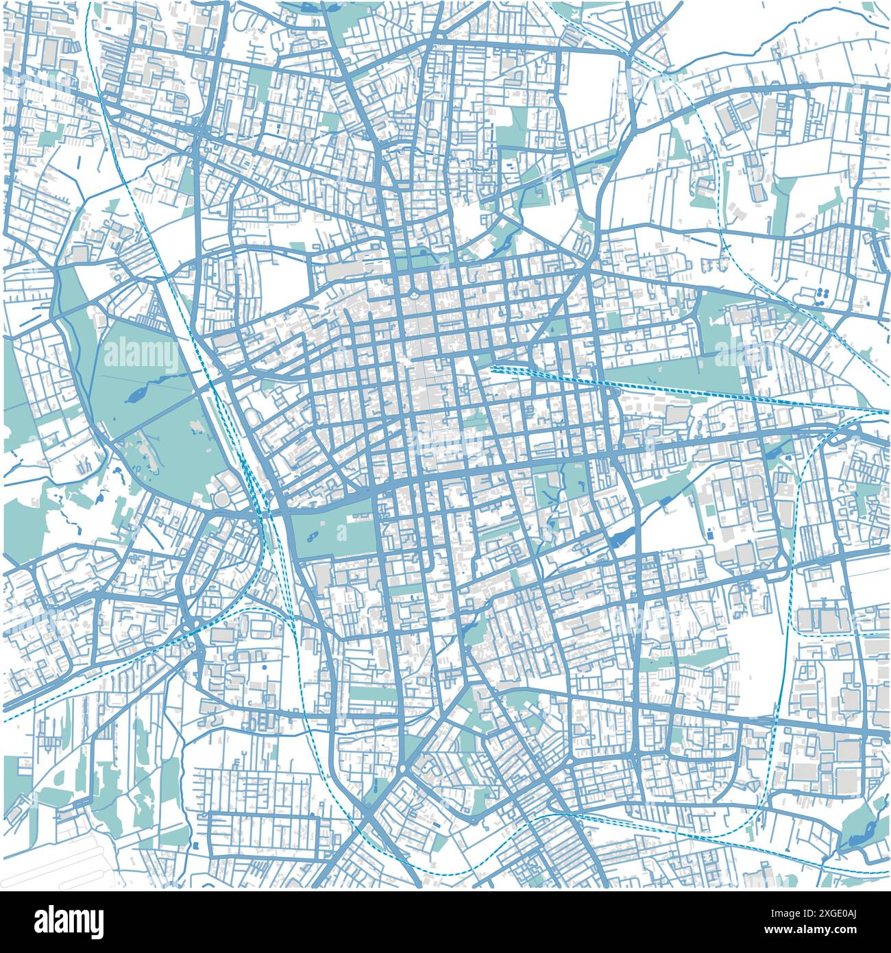 Carte de Lodz en Pologne en bleu. Contient un vecteur en couches avec routes eau, parcs, etc Illustration de Vecteur
