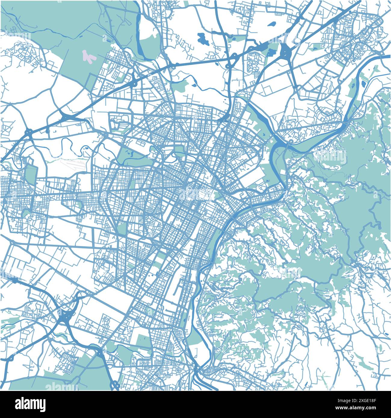 Carte de Turin en Italie en style bleu. Contient un vecteur en couches avec routes eau, parcs, etc Illustration de Vecteur