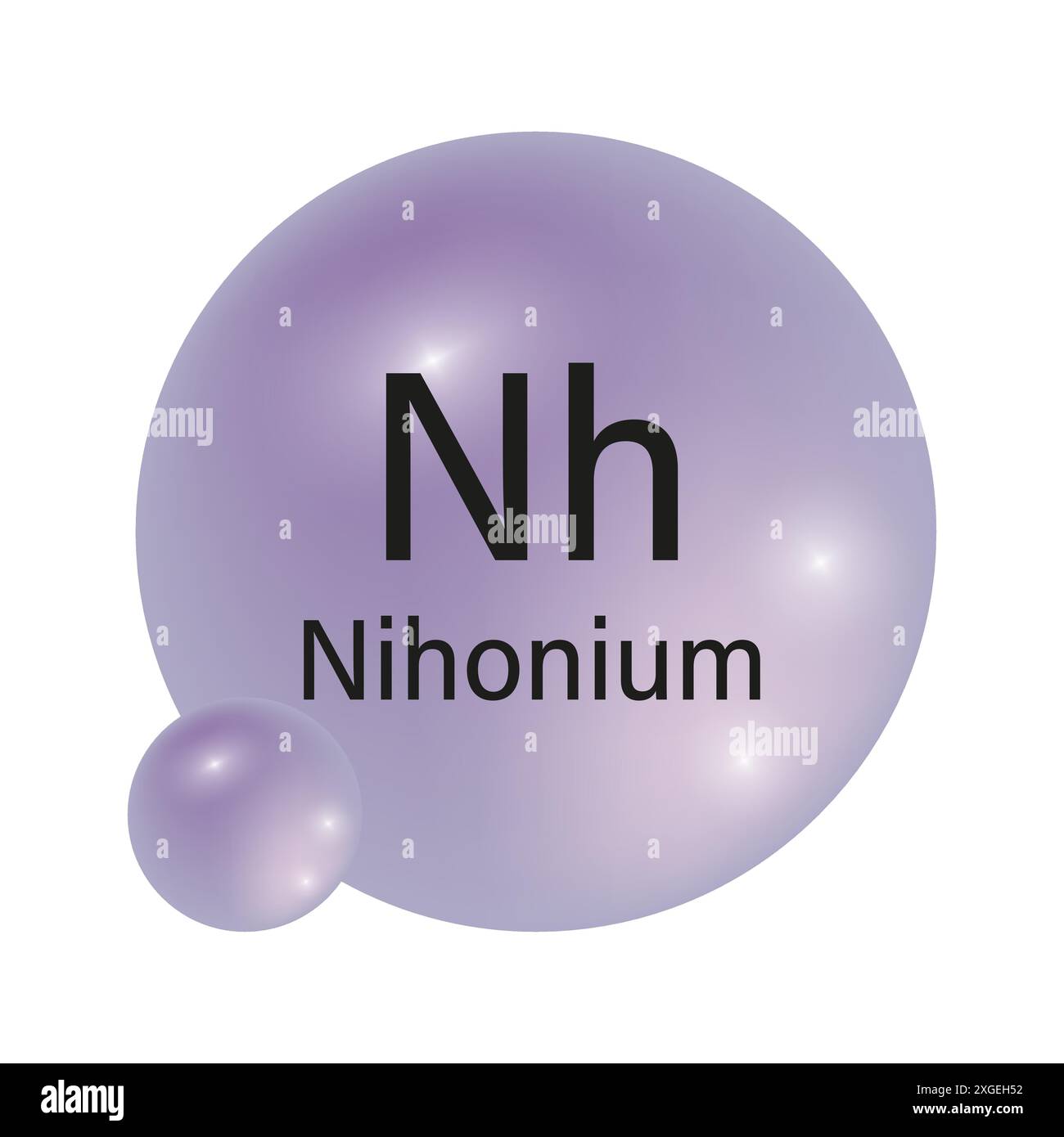 Icône Nihonium NH. Sphère brillante violette. Vecteur d'élément chimique. Nettoyer le tableau périodique. Illustration de Vecteur