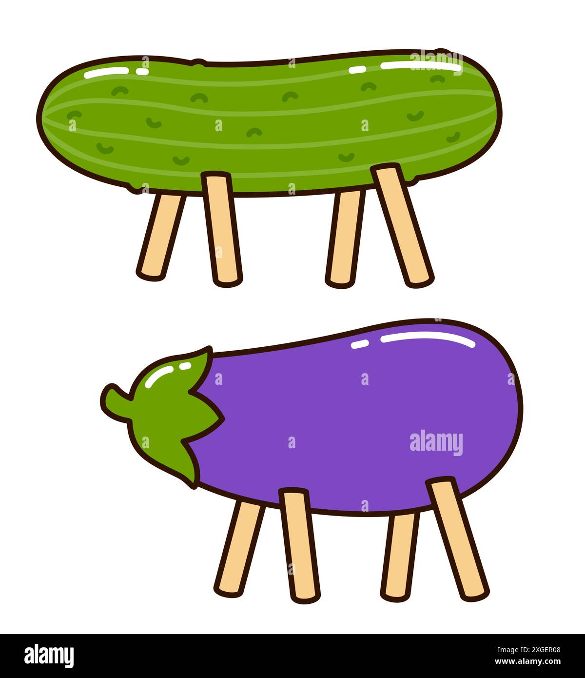 Décorations de cheval de concombre et de vache d'aubergine pour le festival japonais Obon. Dessin de dessin animé mignon, illustration de clip art vectoriel. Illustration de Vecteur