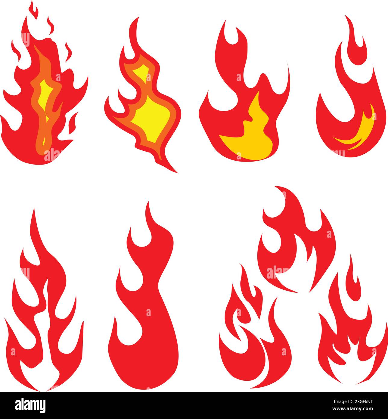 Flammes de feu de dessin animé, feu de joie et feu de forêt ou pare-feu brûlant, icône vectorielle Illustration de Vecteur