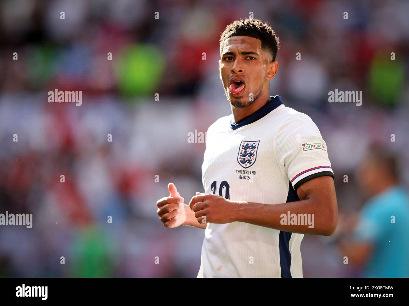 DUSSELDORF, ALLEMAGNE - 06 JUILLET : Jude Bellingham, Anglais, réagit lors du match de quart de finale de l'UEFA EURO 2024 entre l'Angleterre et la Suisse à la Düsseldorf Arena le 06 juillet 2024 à Dusseldorf, Allemagne. © diebilderwelt / Alamy Stock Banque D'Images