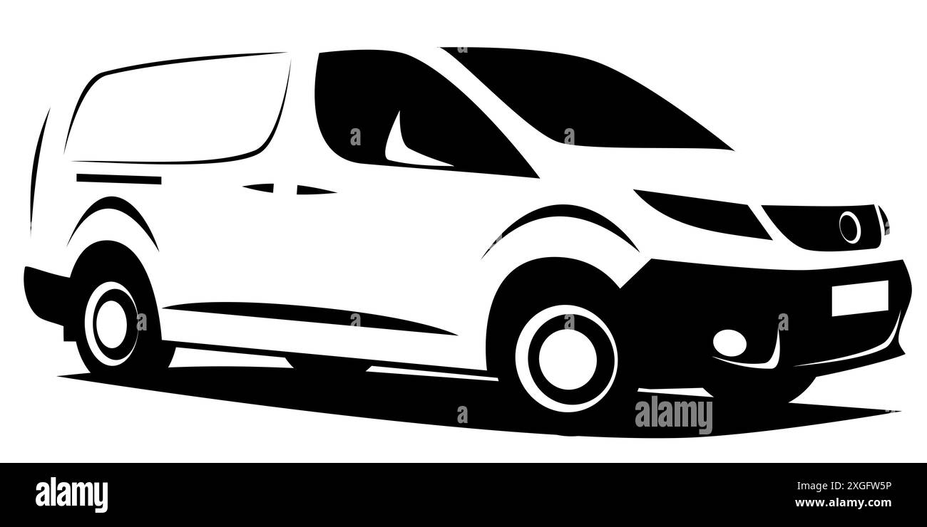 Illustration dynamique de la petite fourgonnette de panneau de livraison commerciale utilisée pour le transport de marchandises. Peut être utilisé comme logo. Banque D'Images