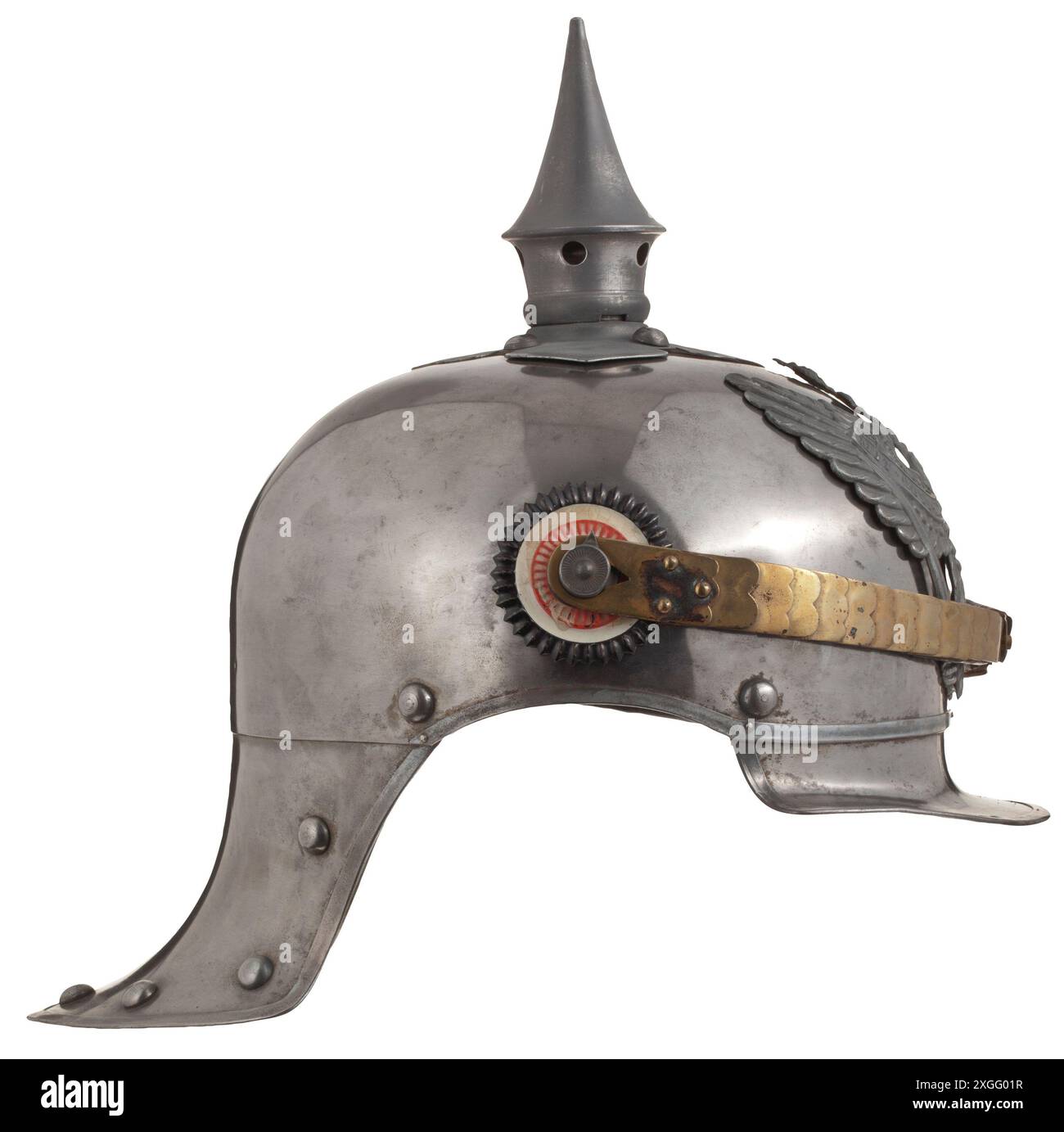 Un casque M 15 pour les hommes enrôlés crâne en acier bruni avec des montures en fer et des échelles en or, monté avec un aigle en fer gris champ, AUTORISATION DU PROPRIÉTAIRE Banque D'Images
