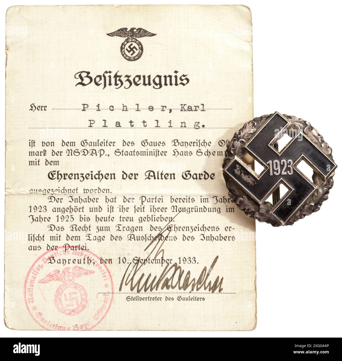 Une succession de PG Karl Pichler General Gau Insignia avec l'année 1923, argent, fait en plusieurs parties, PROPRIÉTÉ-RELEASE | EDITORIAL-USE-ONLY Banque D'Images