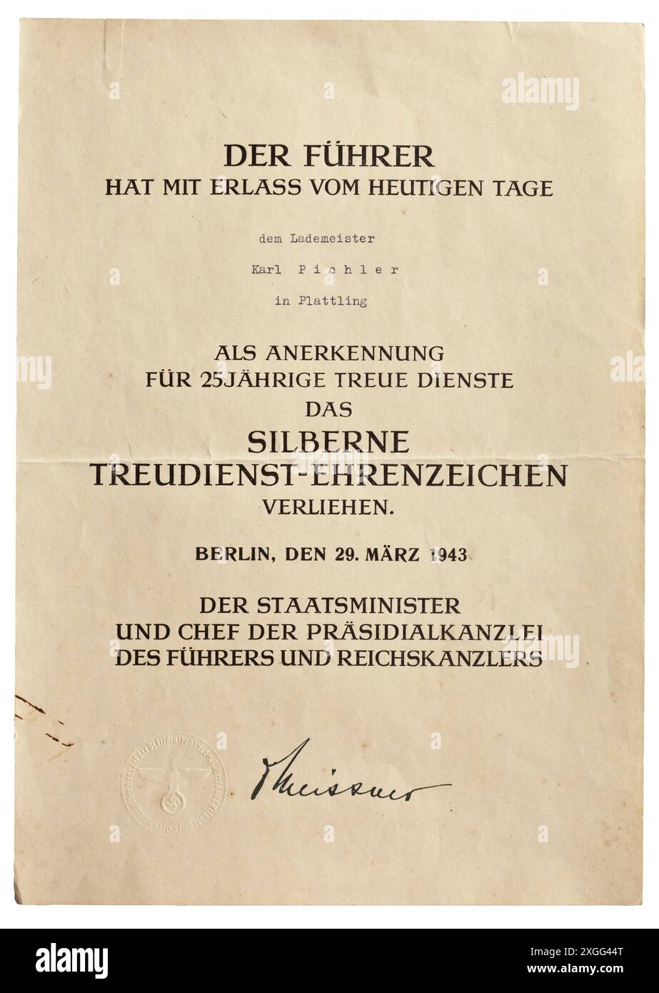 Une succession de PG Karl Pichler General Gau Insignia avec l'année 1923, argent, fait en plusieurs parties, PROPRIÉTÉ-RELEASE | EDITORIAL-USE-ONLY Banque D'Images