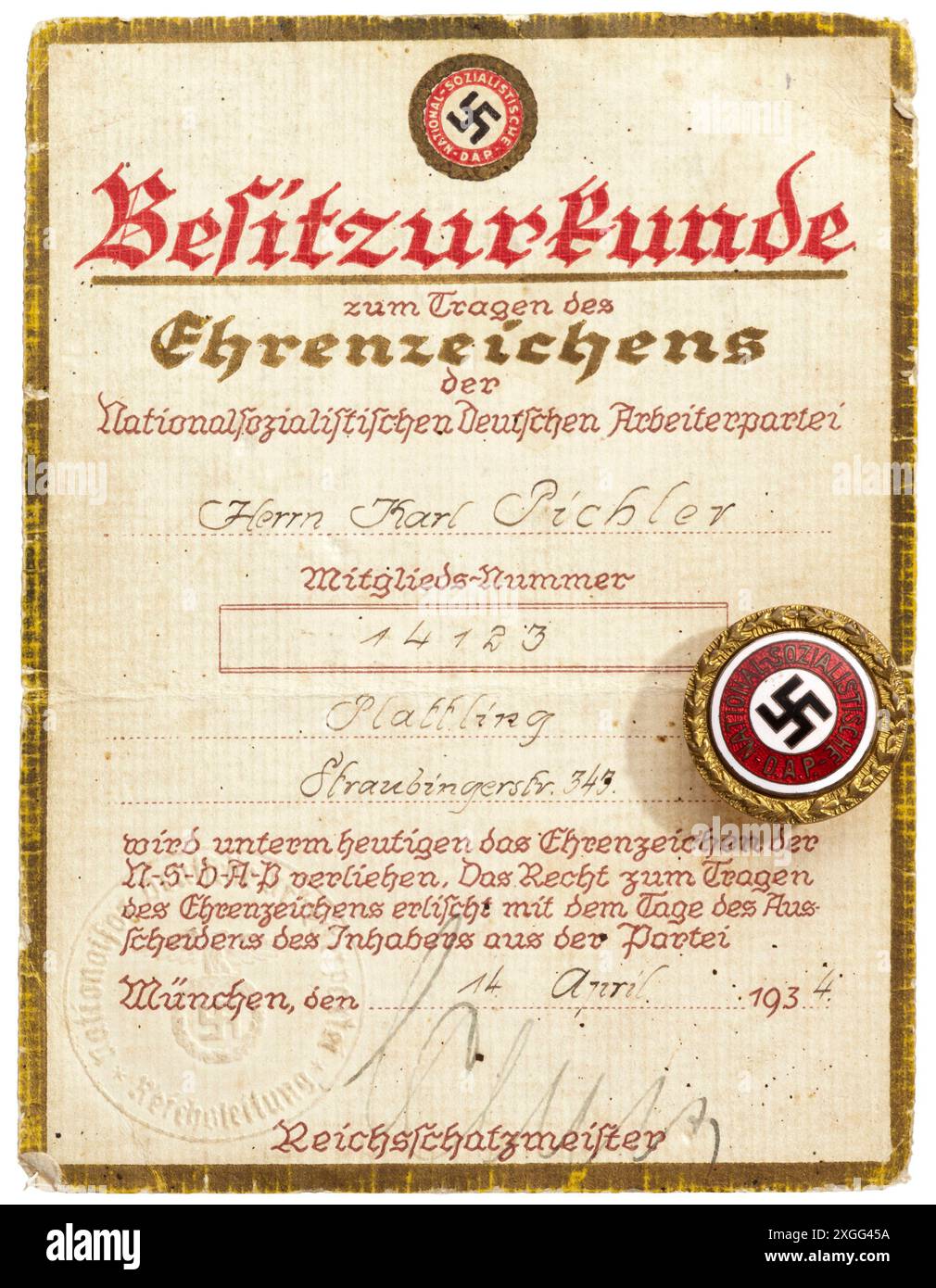 Une succession de PG Karl Pichler General Gau Insignia avec l'année 1923, argent, fait en plusieurs parties, PROPRIÉTÉ-RELEASE | EDITORIAL-USE-ONLY Banque D'Images