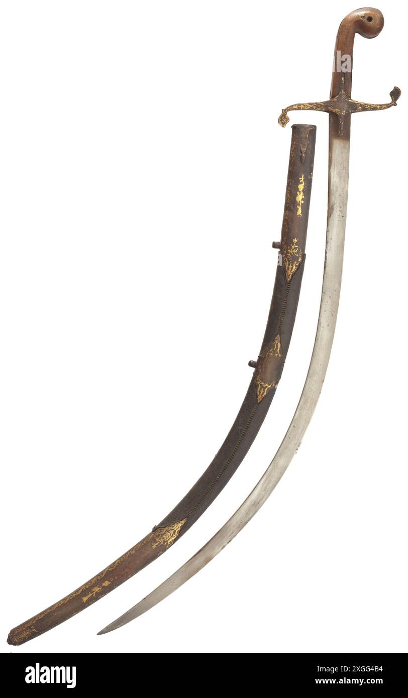 An Ottoman Shamshir, vers 1830 lame de Wootz-Damas courbe de section triangulaire, AUTORISATION DU PROPRIÉTAIRE Banque D'Images