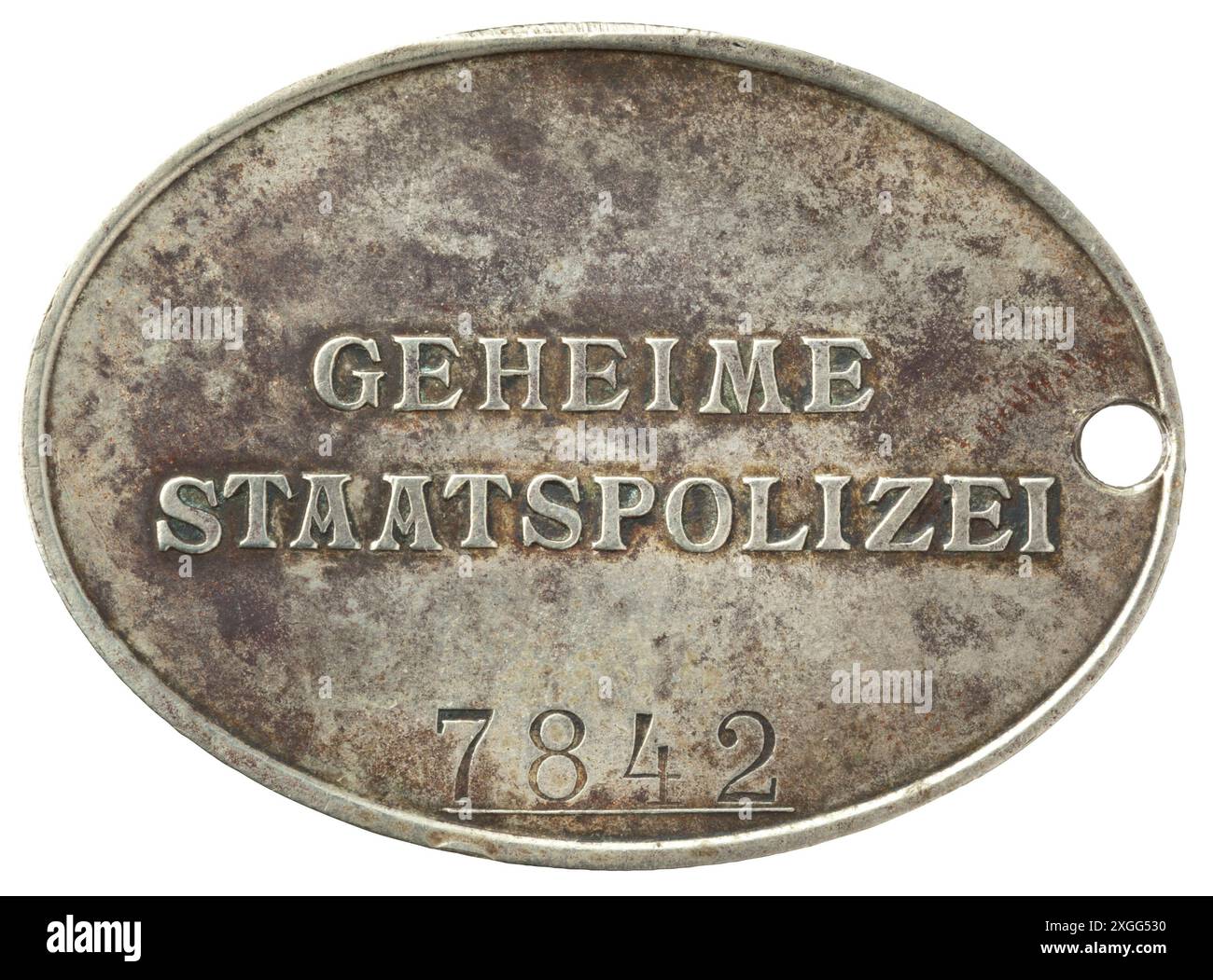 Un badge de service de LA GESTAPO '7842', argent nickel, aigle national en relief, AUTORISATION DU PROPRIÉTAIRE Banque D'Images