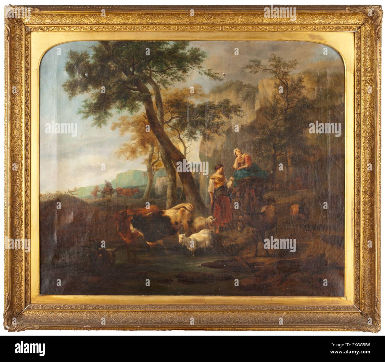 Bergers dans le paysage italien, dans le style de Nicolas Berchem, 19ème siècle, le DROIT D'AUTEUR DE L'ARTISTE NE DOIT PAS ÊTRE EFFACÉ | AUTORISATION DE PROPRIÉTÉ Banque D'Images