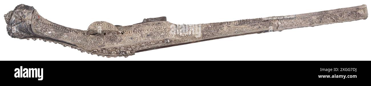 Un pistolet ottoman à silex incrusté d'or, le stock et l'étui décorés de filigrane d'argent, 19ème siècle, AVEC AUTORISATION DE PROPRIÉTÉ Banque D'Images