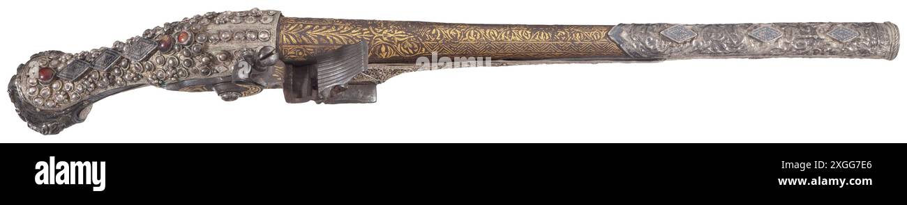 Un pistolet ottoman à silex incrusté d'or, le stock et l'étui décorés de filigrane d'argent, 19ème siècle, AVEC AUTORISATION DE PROPRIÉTÉ Banque D'Images