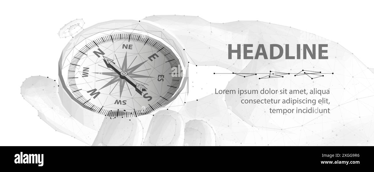 Boussole dans la main numérique. Business Strategic explorer, Vision Crisis, Mission Path, Agence créative Illustration de Vecteur