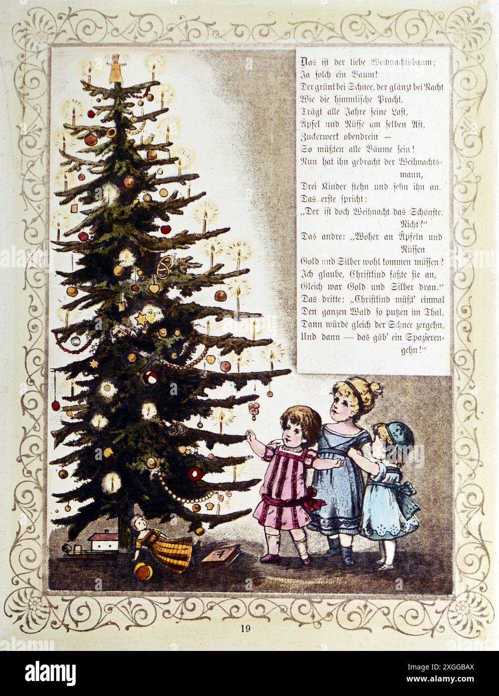 Noël, arbre de Noël, enfants sous l'arbre de Noël, lithographie colorée, DROITS-SUPPLÉMENTAIRES-AUTORISATION-INFO-NON-DISPONIBLE Banque D'Images