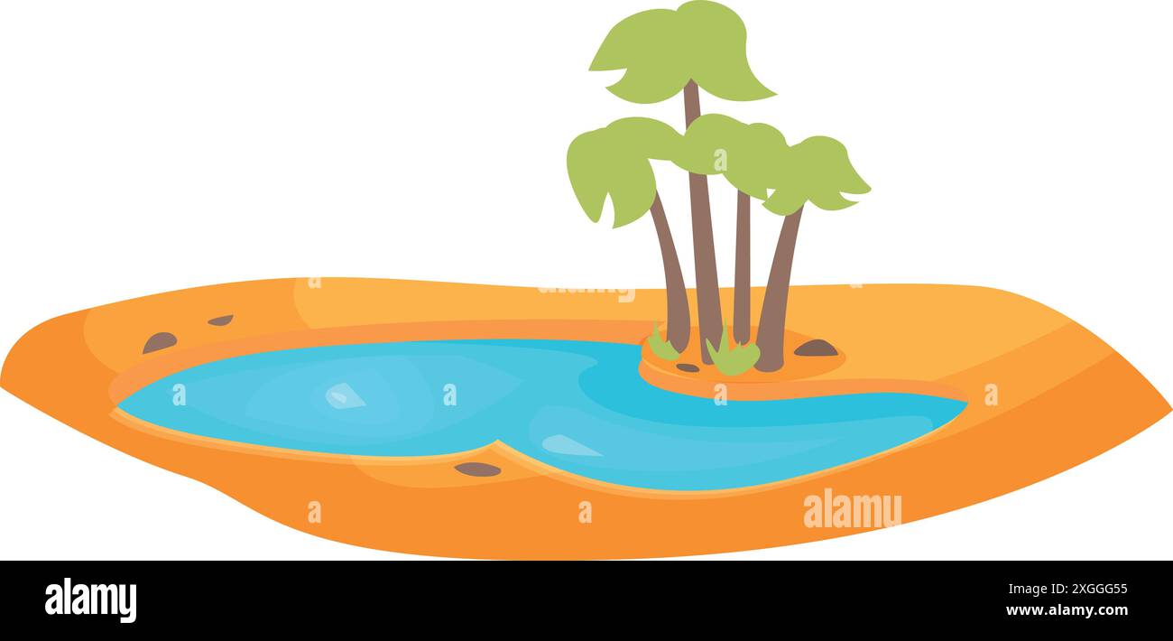 Paysage d'oasis avec des palmiers poussant près d'un petit étang d'eau dans le désert Illustration de Vecteur